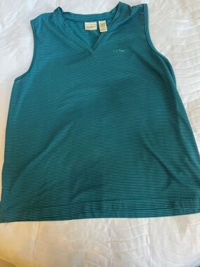L.L. Bean Teal and Dark Teal Striped V-Neck Sleeveless Tank